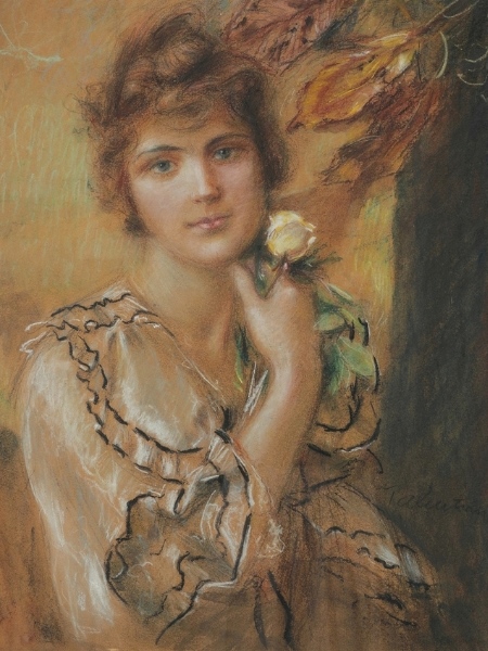 Teodor Axentowicz, Kobieta z białą różą, kolekcja prywatna - obraz sprzedany na XXXIII Aukcji Dzieł Sztuki KDA