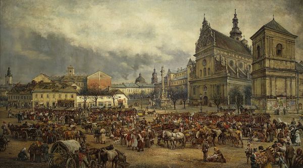 Tadeusz Rybkowski, Targ przed Wielkanocą na placu Bernardyńskim we Lwowie w roku 1895, Muzeum Narodowe w Warszawie